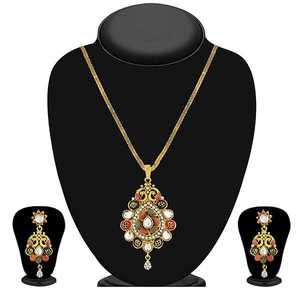 Conjunto de joyería fina Kriaa, colgante chapado en oro con piedra Kundan blanca, modelo 1204016 - Product Image 1