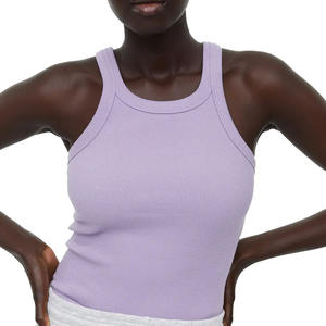 Haut sans manches lavande de haute qualité pour femmes matériau côtelé avec motif imprimé grande taille pour l'été en vente en vrac quantité - Product Image 2