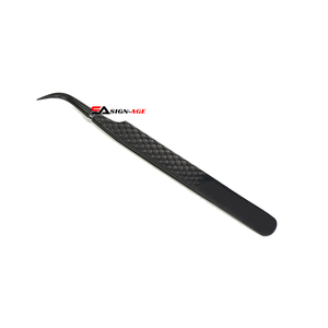 Pinzas para pestañas con agarre de diamante de 90 grados de alta calidad, aplicador de belleza de etiqueta privada de acero inoxidable con Plasma negro probado a mano - Product Image 4