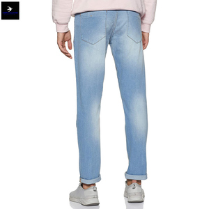 กางเกงยีนส์แบบถักสำหรับผู้ชายกางเกงยีนส์ทรงตรงสีเข้มอ่อนระบายอากาศได้ดีโลโก้ตามสั่ง2023 - Product Image 3