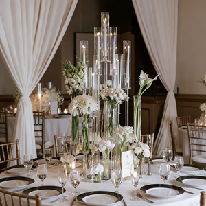 LANJO Chandeliers de luxe de haute qualité à 5/8 bras en acrylique transparent, vases tubulaires modernes à longue tige, bougeoirs en cristal pour mariage - Product Image 1