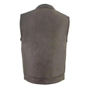 Chaleco de Trabajo de Cuero de Gamuza para Hombre, Estilo Vintage, con Mangas de Punto y Múltiples Bolsillos con Cremallera - Product Image 3