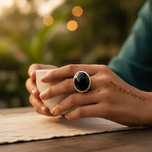 925 Sterling <b>Silver</b> Statement <b>Ring</b> <b>with</b> <b>Black</b> Onyx for Women Elegant Jewelry - Product Image 2