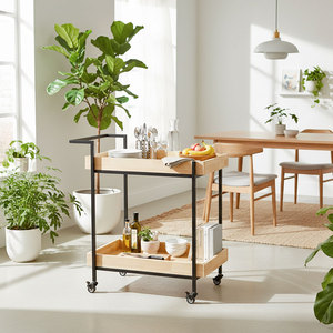 Gena 80x46x95cm Mobile <b>Trolley</b> Shelf Rubber Wood KB68023 for Kitchen Tableware - Product Image 2