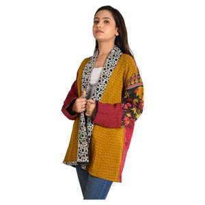 Veste Kantha vintage indienne faite à la main pour femmes vêtements d'extérieur en coton réversibles couche Boho pour l'automne voyage matelassé imprimé - Product Image 3