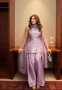 Farshi Salwar Punjabi Summer Suit Long Neck Formal Pakistani Sleeves Sharara Pallazo India Anarkali Natural Washable Satin 100% - Product Image 6