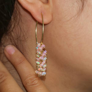 Boucles d'oreilles GOODSTONE JEWELS en argent sterling 925 avec crochets français, grappe de perles et opale rose naturelle, pierre de naissance, pour femme, mariage et soirée - Product Image 2