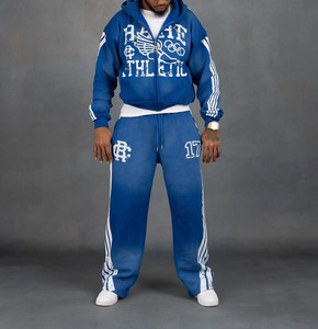 Chándales bordados desgastados de lana de algodón 100% pantalones de chándal acampanados de algodón trajes de chándal de lavado ácido - Product Image 1