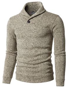 Pull à col châle d'hiver pour homme 100% coton Logo avant Anti-froissement Anti-boulochage Manches longues Confort décontracté - Product Image 5