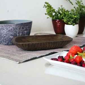 Long Luxury Rustic Natural Mango Wood Eco-Friendly Rectangular Hand-Carved Candle Bowl <b>Holder</b> for Home Decor Christmas Includes - Product Image 6