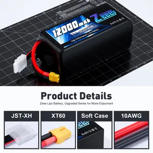 ZEEE Drone FPV Battery 6S3P 12000mAh 22.2V 10C XT60 Li-ion Lithium Ion 21700 Cell RC Battery Pack For RC Boat Cars Drone