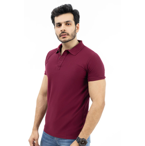 Kadia Men's Solid Maroon Cotton Pique for <b>Shirt</b> Short Sleeve <b>Gothic</b> Breathable Knitted Regular Fit Front Logo 180g - Product Image 3