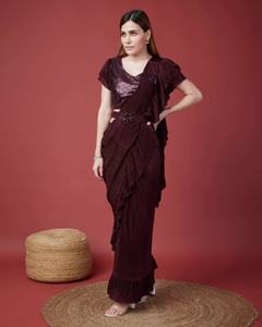 Sari listo para usar con bordado de seda de gasa de último diseñador por Fab Zone Indian & Pakistani Clothing - Product Image 5