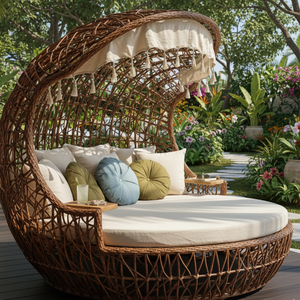 เตียงอาบแดดหวายสานมือ สไตล์ร่วมสมัย พกพาสะดวก สำหรับใช้ริมชายหาด สระว่ายน้ำ สวน โรงแรม และวิลล่า - Product Image 2