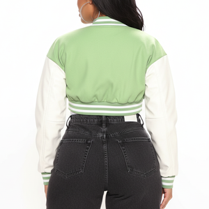 Chaqueta de béisbol con letras bordadas personalizadas de calidad superior, chaqueta universitaria de otoño a prueba de viento de algodón fino para mujer - Product Image 2