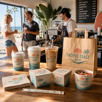 AT PACK Ensemble d'emballage de café personnalisé de 16 oz pour animaux de compagnie, comprenant gobelets jetables, sacs en papier, boîtes alimentaires et serviettes, pour cafés et restaurants