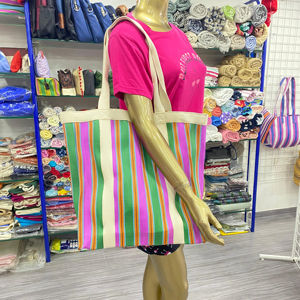 Sac à provisions en nylon réutilisable écologique RPET fermeture éclair rayé Handloom tissé en plastique recyclé plage sacs à cosmétiques étuis mode - Product Image 1