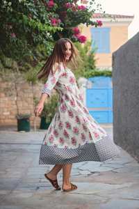 Robe Bohème Rose de Montagne Imprimée à la Main en Coton Pur Vêtement Occasionnel Décontracté - Product Image 3