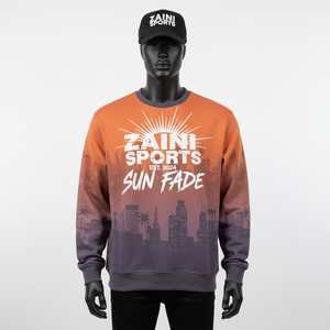 Sun Fade Sweatshirt Premium 340 GSM Cotton Polyester Fleece Gradient <b>Orange</b> Purple DTG Custom Logo Basics Sweatshirts - Product Image 1