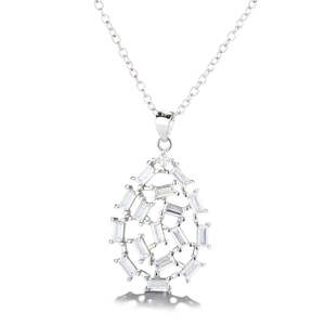 Collana in Argento Sterling con Cristallo a Goccia Taglio Baguette - Product Image 1