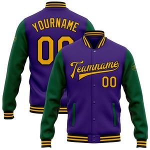 Vente en gros dans l'industrie directe de bombardier hiver décontracté personnalisé violet vert-kelly veste bicolore lettrée Varsity Letterman à snap intégral - Product Image 1