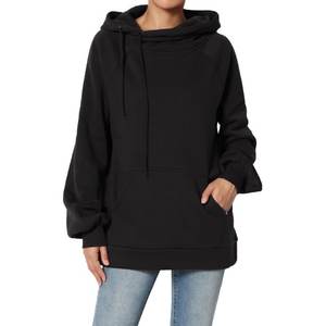 Sweat à capuche oversize à manches bouffantes longues en velours 100% coton pour femmes, personnalisable, épaules tombantes, sweat à capuche uni - Product Image 1