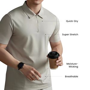 Men's Casual Business for <b>Polo</b> <b>Shirt</b> Summer Short Sleeve Half <b>Zip</b> Design Solid Pattern Knitted Plain Dyed Work <b>Zip</b>-Up Style ODM - Product Image 3