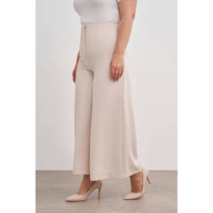 Pantalones Anchos de Cintura Alta Talla Grande en Color Beige - Product Image 2