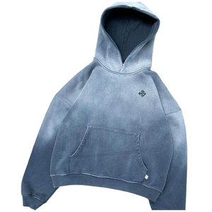 100% coton lavé à l'acide hommes à capuche Vintage en détresse Boxy Fit pull 500Gsm blanc français éponge surdimensionné à capuche - Product Image 1