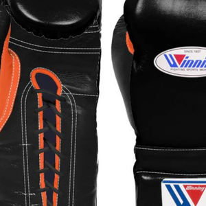 Gants de boxe à lacets Winning, noir et orange, cuir véritable, gants de boxe professionnels pour l'entraînement, le sparring et les combats, qualité professionnelle, 8 oz, 10 oz - Product Image 4
