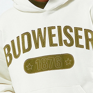 Budweiser <b>Men's</b> Hooded <b>Sweatshirt</b> Printed Logo Regular Fit <b>White</b> Fleece Casual Winter Eco-Friendly 100% Cotton - Product Image 6