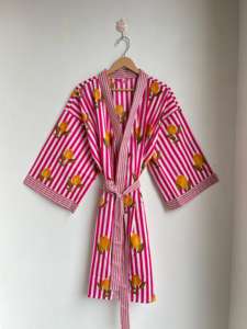 เสื้อคลุมพิมพ์ลายดอกไม้สำหรับใส่ในบ้านทำจากผ้าฝ้ายแท้ชุดกิโมโนสำหรับฤดูร้อนชุดคลุมคลุมชายหาดชุดคลุมคลุมคลุมสำหรับคุณแม่เสื้อคลุมกิโมโนสำหรับฤดูใบไม้ผลิ - Product Image 2