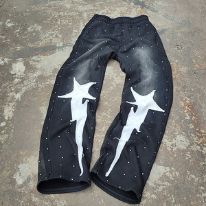 Custom Acid Washed Distressed Embroidery Patch Pullover <b>Tracksuits</b> Streetwear Pullover Rhinestone 2 Piece <b>Tracksuits</b> - Product Image 4