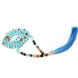 Top Grade 7 Chakra Yogic Bijoux À La Main 108 Noué Mala Perles Larimar Cornaline Indien Artiste Hindou Mariage Fiançailles Perlé - Product Image 5