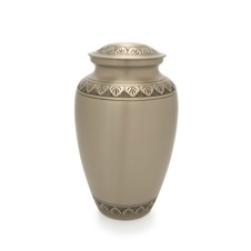 Urna de cremación marrón de estilo americano más vendida con banda grabada Ataúd de metal funerario de nuevo diseño para cenizas conmemorativas - Product Image 5