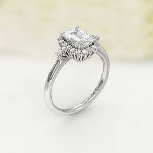 Anillo de compromiso de Plata de Ley 925 original, moissanita de corte esmeralda, Halo de racimo, anillo de boda, joyería fina para mujer para aniversario - Product Image 3