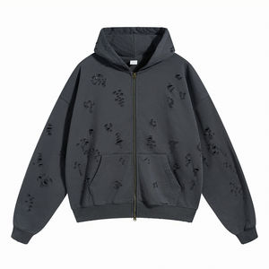 Sweats à capuche pour hommes personnalisés Sun Faded Distressed Hole Acid Wash Zip up Hoodie Design Cropped Hoodie Wash Faded Flow Shoulder - Product Image 1