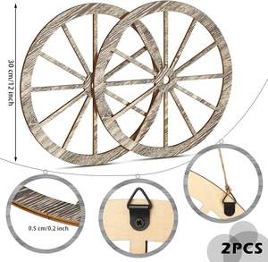 2 pièces de décoration de roue de chariot en bois naturel poli de couleur bois pour fête de cow-boy western, décoration de la maison, bar, garage - Product Image 3
