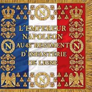 L'image montre les deux côtés d'un drapeau français historique, notamment celui du 1er bataillon du Pied de l'Empereur. - Product Image 6