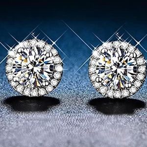 Pendientes de moissanita para mujer Halo redondo 925 plata esterlina moissanita hipoalergénico Stud pendientes, regalo para madre Mamá esposa - Product Image 2