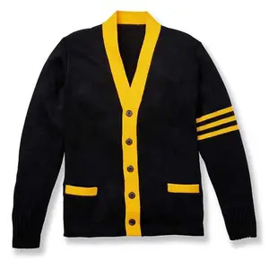 Design your own Black & Yellow Sweaters Cardigans For Men Long Sleeve Striped New Style Fashion Breathable Wool Cotton Sweater