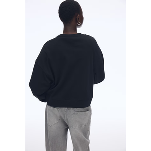 Vente en gros de sweat côtelé de couleur unie avec bordure en point de croix pour épaules tombantes de haute qualité coton premium pour femmes OEM/ODM Bangladesh - Product Image 2