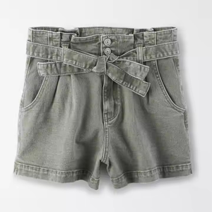 High Waisted Breathable Denim Shorts Women Spring & Summer Collection custom Summer Solid <b>Foil</b> Coated Paper Bag Shorts for Women - Product Image 1