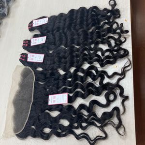 APOHAIR 100% Machine cousue en gros brut corps ondulé vierge Extensions de cheveux humains Double trame faisceaux frontal - Product Image 1