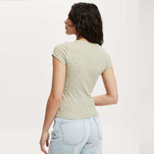 Diseño de impresión personalizada cuello en V Slim Fit Venta caliente ropa de calle elástica diseño transpirable camisetas de mujer - Product Image 4