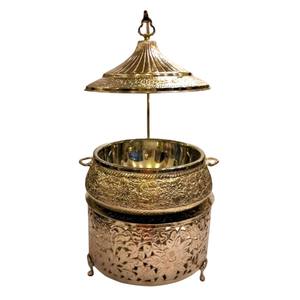 Luxury Hand Crafted Nickel Plated Stainless Steel Chafing Dish With Decorative Floral Stand And Leaf Branch Handle Catering - Product Image 6