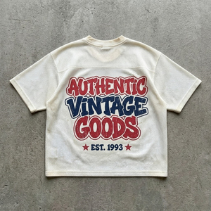 T-shirt <span class=keywords><strong>blanc</strong></span> neutre en maille, imprimé DTG, délavé à l'acide, haute densité, coupe courte et ample, tendance, doux et <span class=keywords><strong>de</strong></span> qualité - Product Image 2