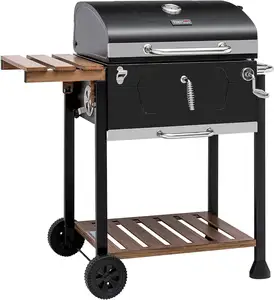 Carrello nero medio carbone griglia BBQ fumatore maniglia e tavolo pieghevole perfetto per esterno in acciaio da giardino in ghisa non rivestito