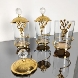 Premium Quality <b>Glass</b> Canisters Home Kitchen Table Top Storage Gold Polished Metal Lids Cover Eco-Friendly Handmade Customizable - Product Image 5
