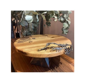 Standard Decorative Wooden Cake <b>Stand</b> Creative Round Wooden Cake <b>Stand</b> With Metal Base Sweet Dessert Display <b>Cupcake</b> Holder - Product Image 1